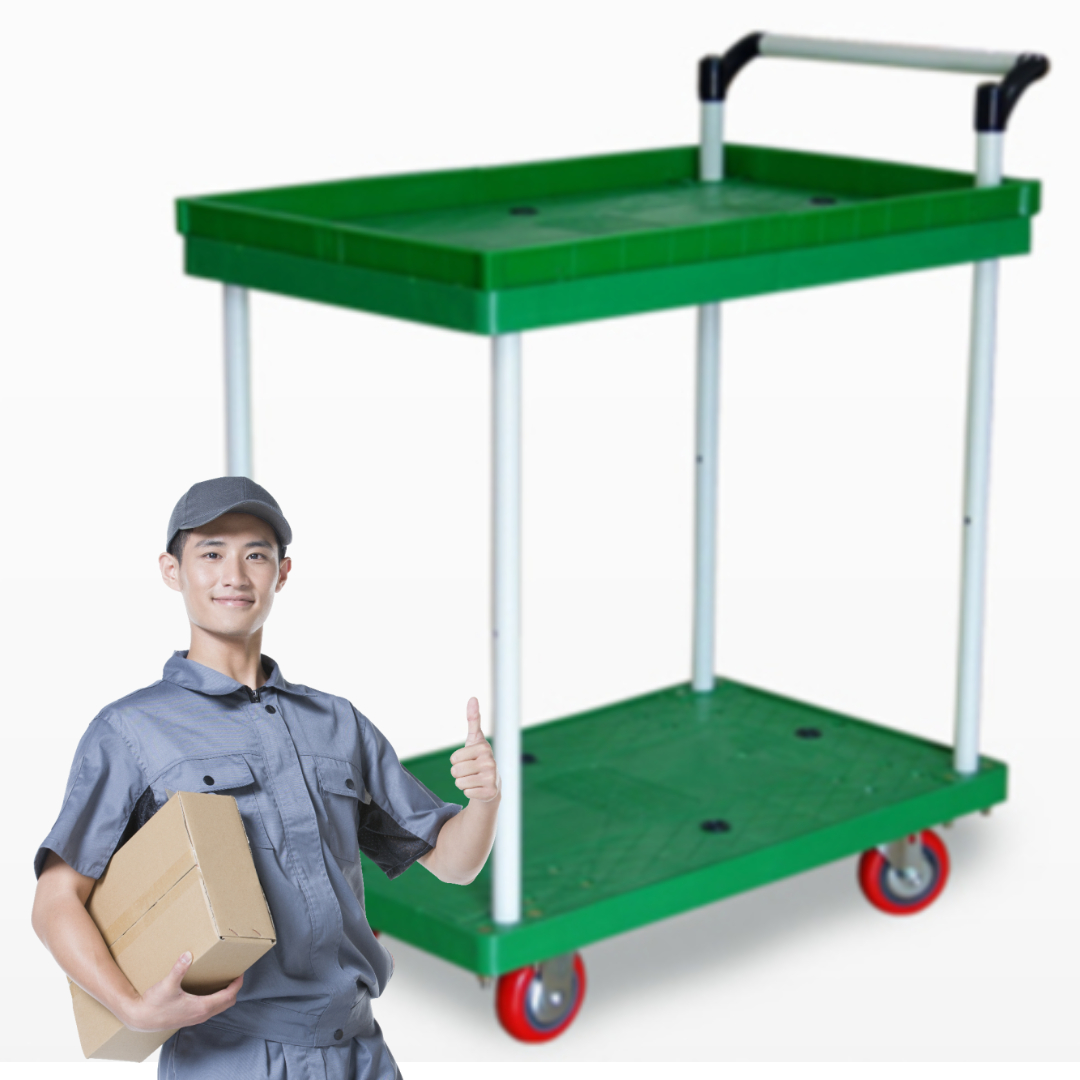 2단대차 이동대차 운반용 이동용 식당용 물류 식당 끌차 플라스틱 매장 화물 방지턱 카트 - 상품 이미지