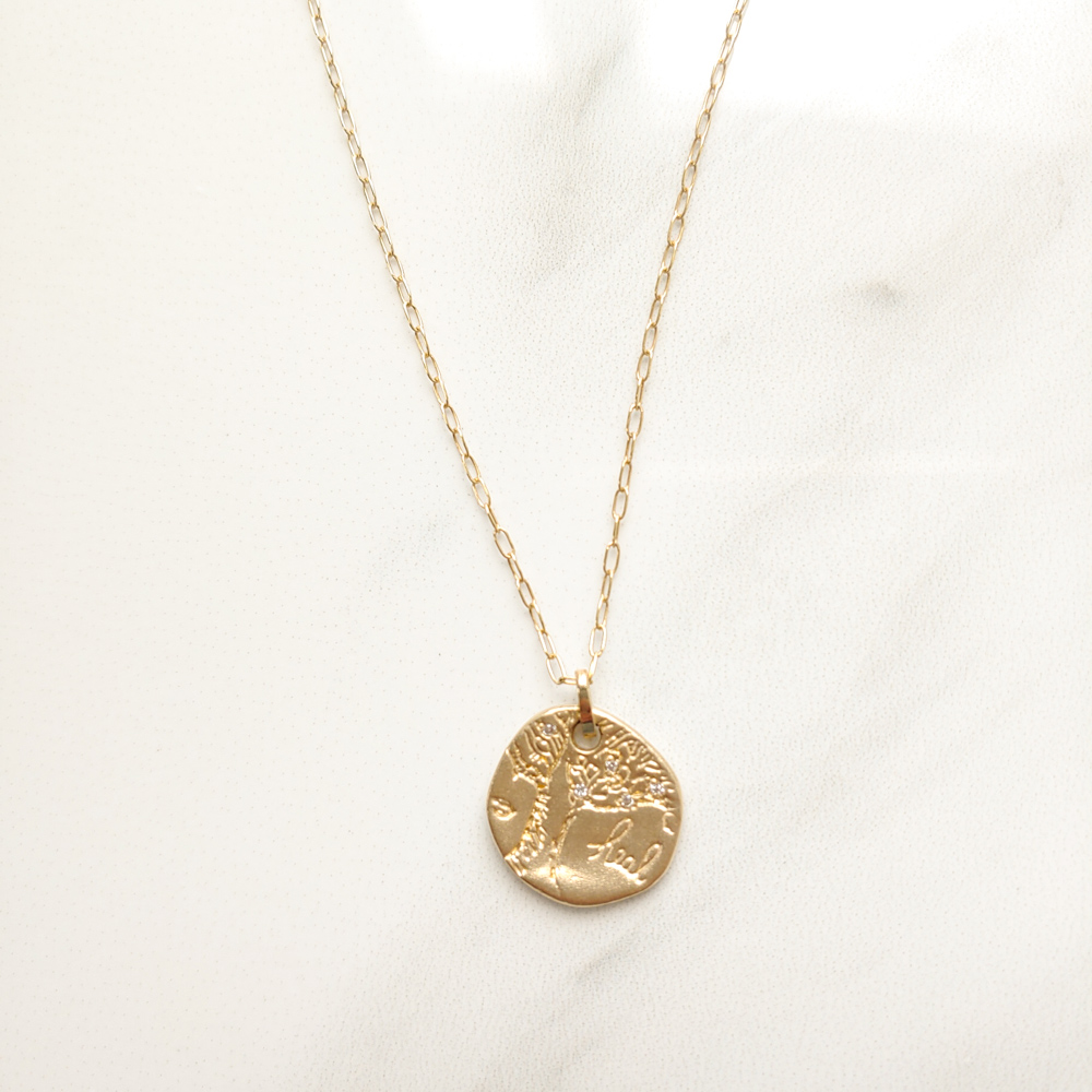 WON MI | 원미주얼리 행운 나무 코인 14k 목걸이 - 고급스러운 다이아몬드 세팅