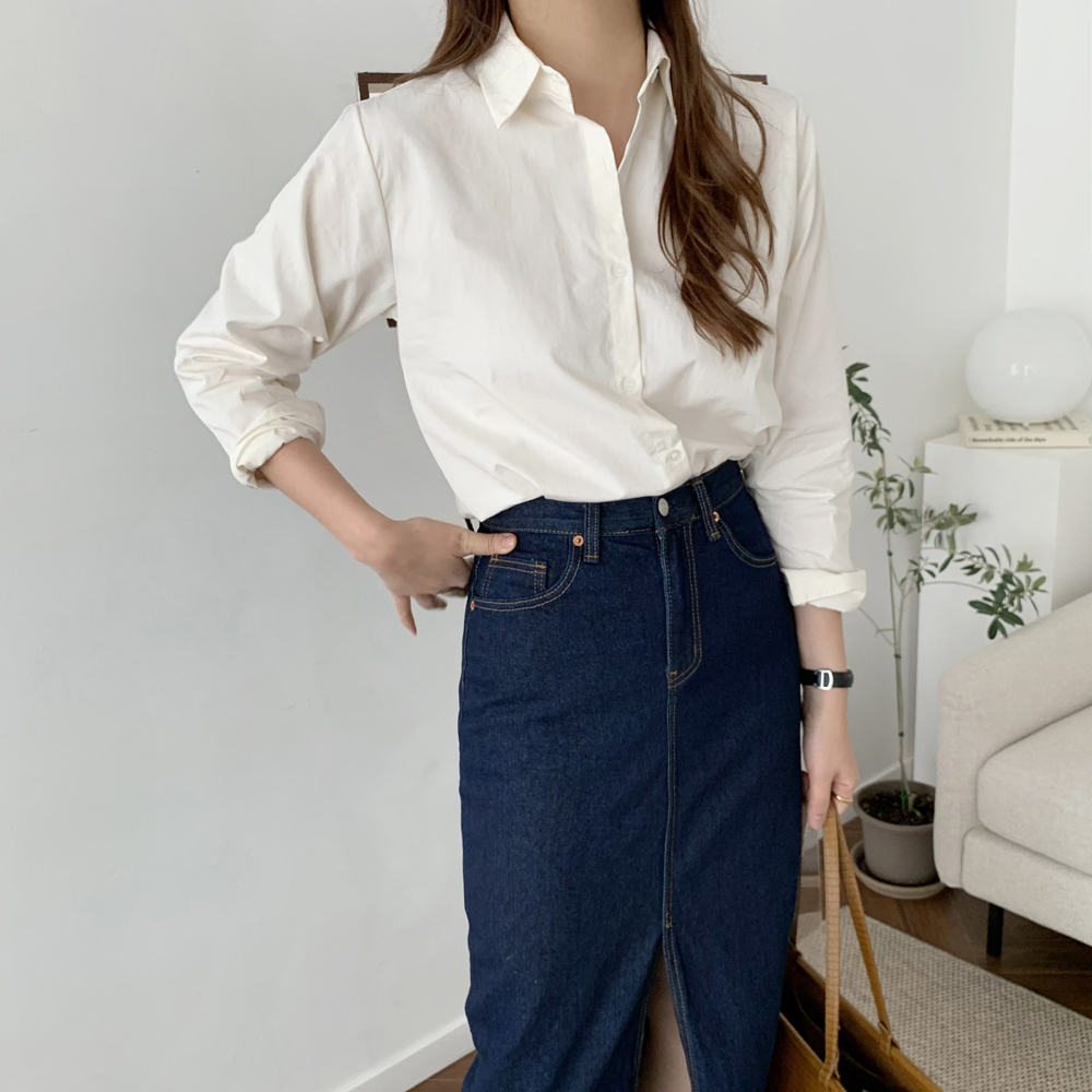 파스텔 루즈핏 면 여성 셔츠 가을 셔츠 여자 남방 카라 소라색 하늘색 화이트 핑크 - 상세 이미지 5