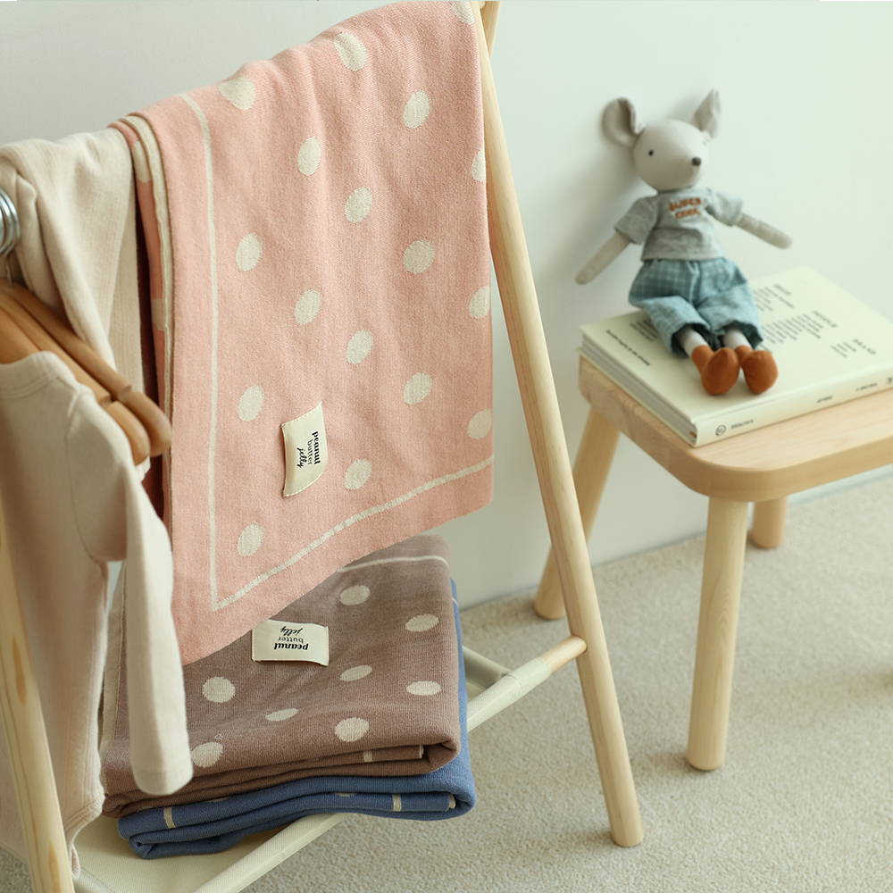 피넛버터젤리 코튼울 도트 니트 블랭킷 양면 무릎담요 쇼파 침대 캠핑용