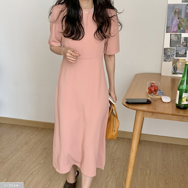 베러미 실키 퍼프 라운드 롱원피스 5color 제이플로우 여름 봄 찰랑 허리끈 벨트 심플 - 상품 이미지