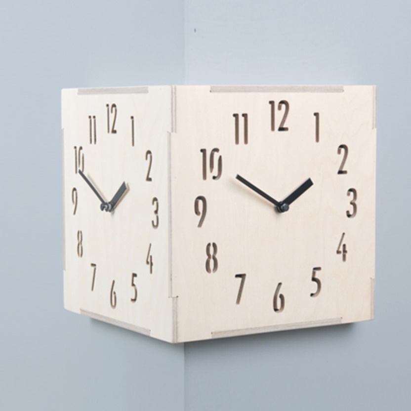 양면 벽걸이 코너 시계 건전지 벽시계 공간활용 흡착 부착식 접착식 사각 고급 무선 무소음
