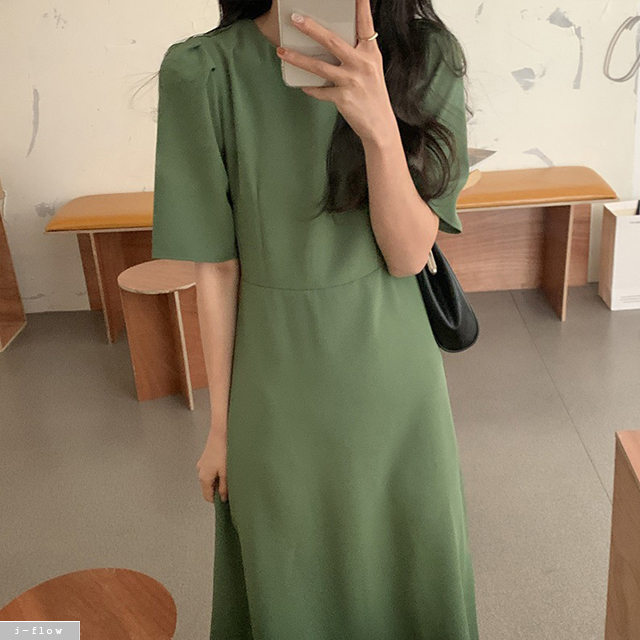 베러미 실키 퍼프 라운드 롱원피스 5color 제이플로우 여름 봄 찰랑 허리끈 벨트 심플 이미지 6