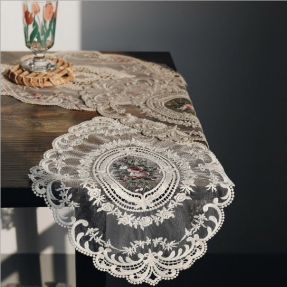 DDUNGK 프렌치 레이스 플라워자수 테이블매트 원형