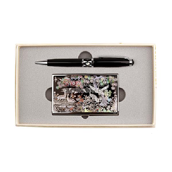 자개 명함 케이스 볼펜 세트 장생도 외국인 바이어 선물