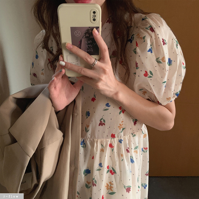 줄리안 플라워 퍼프 코튼 롱원피스 2color 제이플로우 여름 맥시 루즈핏 브이넥 아방 - 상세 이미지 4