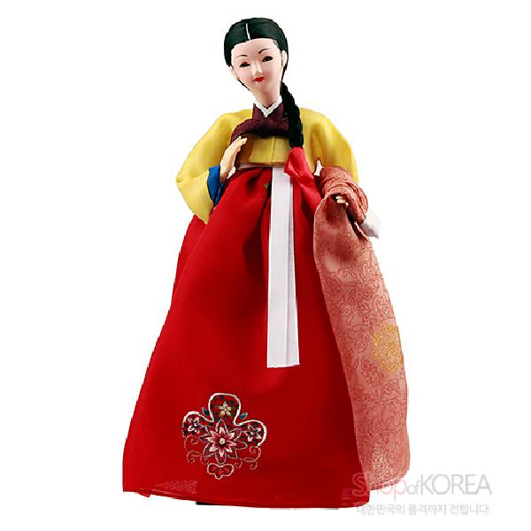 한복인형 아씨 적색치마 전통 수공예 장식인형 - 상품 이미지