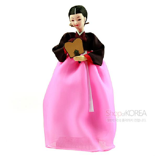 한복인형-부채귀부인[분홍치마] - 상품 이미지