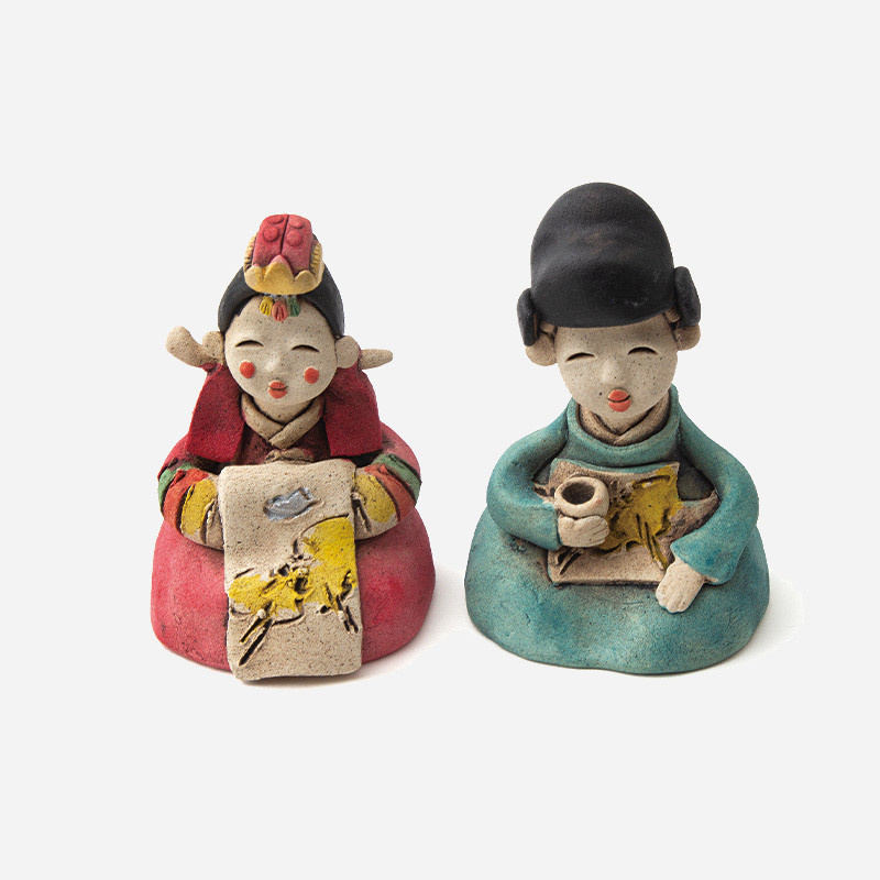 황토인형-작은 신랑신부 전통기념선물,한국기념품, 외국인선물 - 상품 이미지