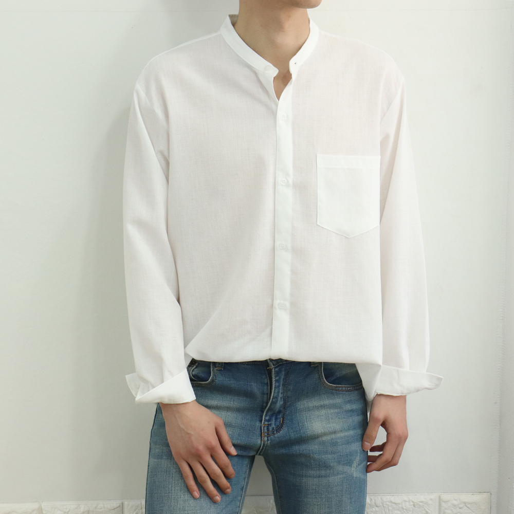 남자셔츠 남자린넨셔츠 차이나카라 링클프리 오버핏남방 이미지 8