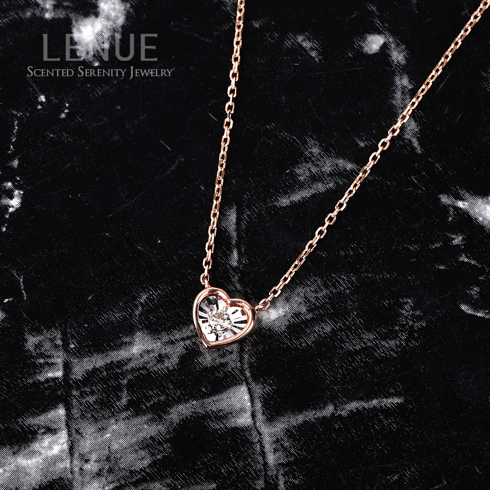[레뉴] 일루젼 다이아몬드 하트 목걸이 / 14K 골드 선물 양면 볼록 4링 0.04ct - 상품 이미지