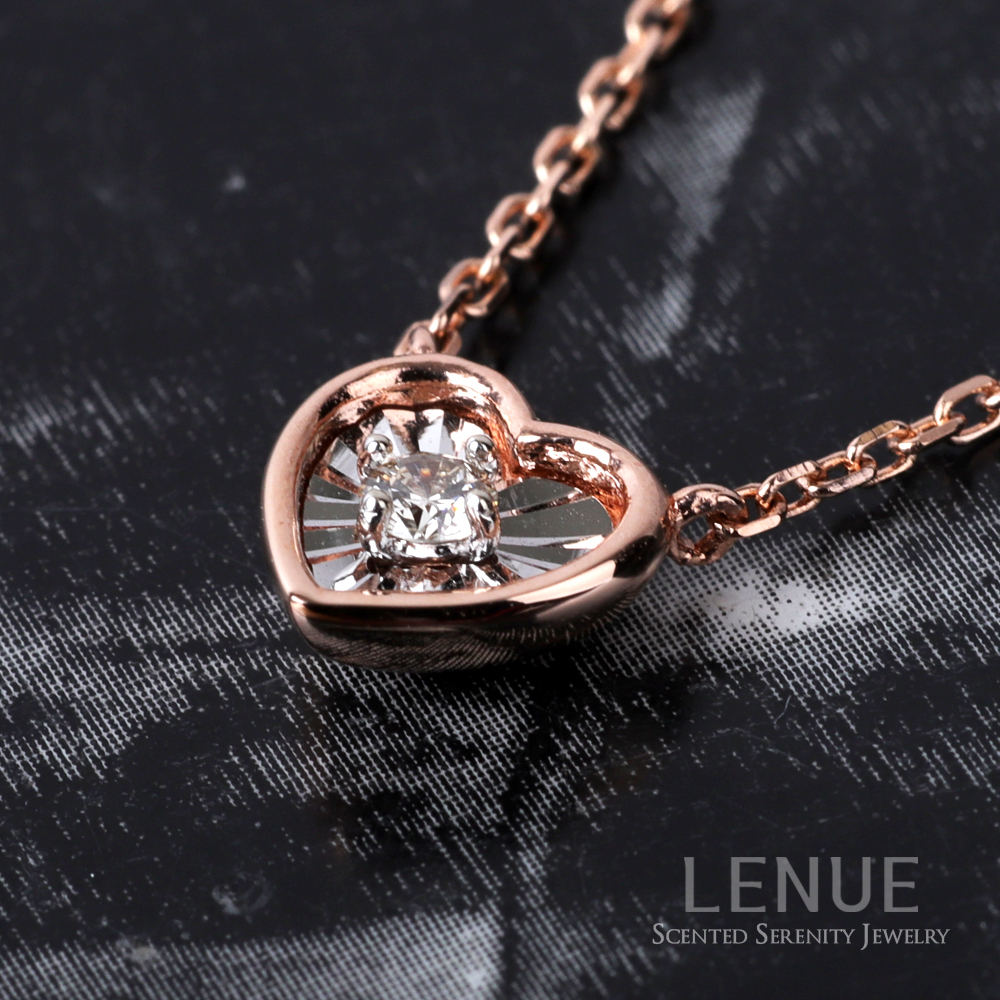 [레뉴] 일루젼 다이아몬드 하트 목걸이 / 14K 골드 선물 양면 볼록 4링 0.04ct - 상세 이미지 3