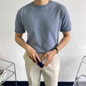 남자 머슬핏 여름 린넨 반팔니트 파란색 코발트블루 소라색 하늘색 올리브색... 착용 후기 | 사이즈/핏 총정리 - 상품 이미지 2