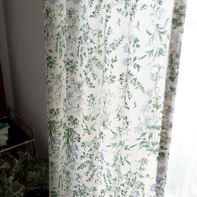 바이아미 아나벨 꽃무늬 아이방 빈티지 레트로 커튼 맞춤제작 린넨 커튼