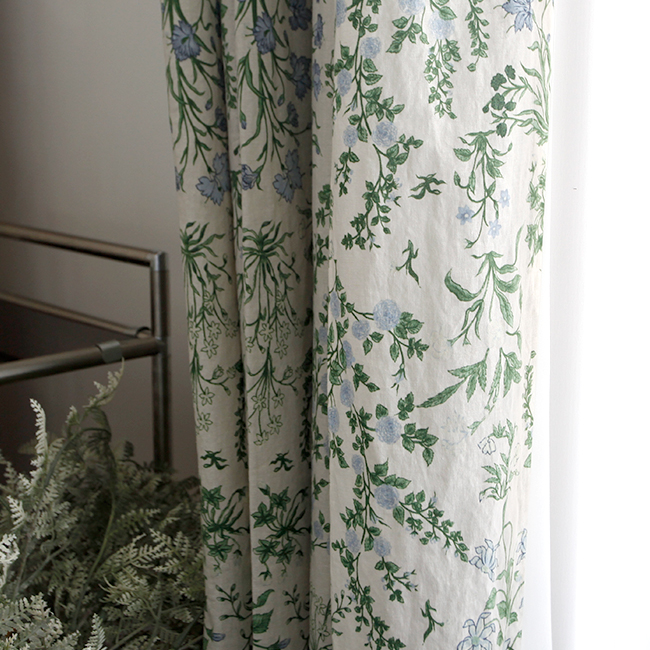 바이아미 아나벨 꽃무늬 아이방 빈티지 레트로 커튼 맞춤제작 린넨 커튼