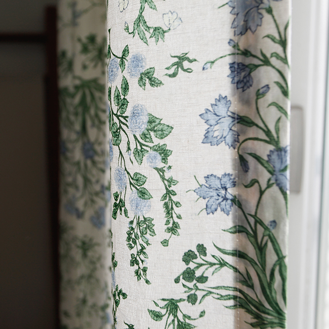 바이아미 아나벨 꽃무늬 아이방 빈티지 레트로 커튼 맞춤제작 린넨 커튼