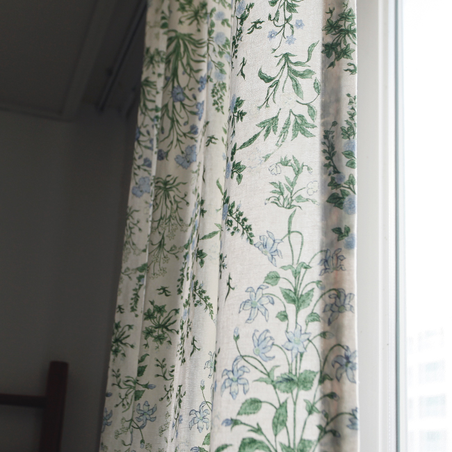 바이아미 아나벨 꽃무늬 아이방 빈티지 레트로 커튼 맞춤제작 린넨 커튼