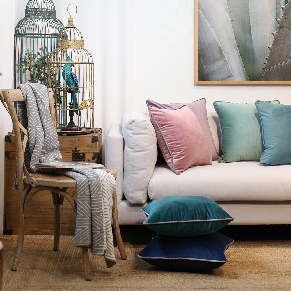 벨벳 파이프 벨벳 쇼파쿠션 북유럽 쿠션커버 스타일K 정사각 인디핑크, 45x45cm