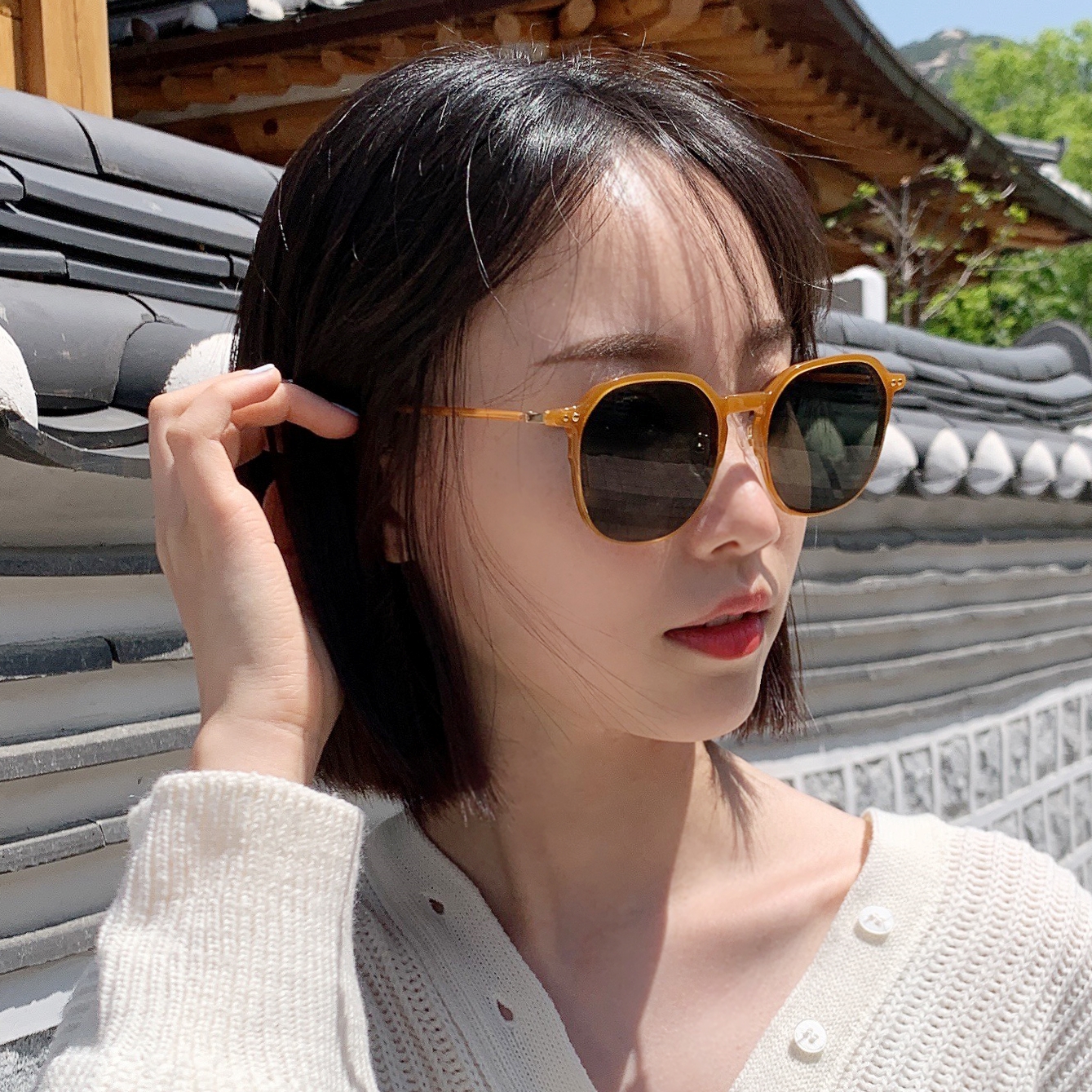 뉴트로 선글라스 오버사이즈 선글라스 여자 선글라스 가벼운 뿔테 선글라스 호박 썬글라스