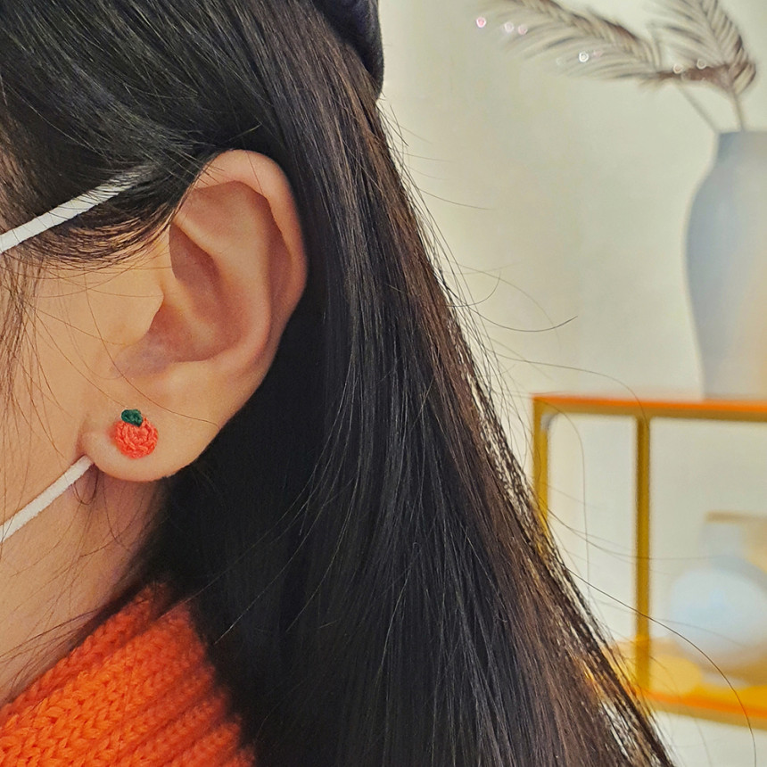 ハンドメイド フルーツニットピアス - Silver - ピアス・イヤリング - スターリングシルバー イエロー