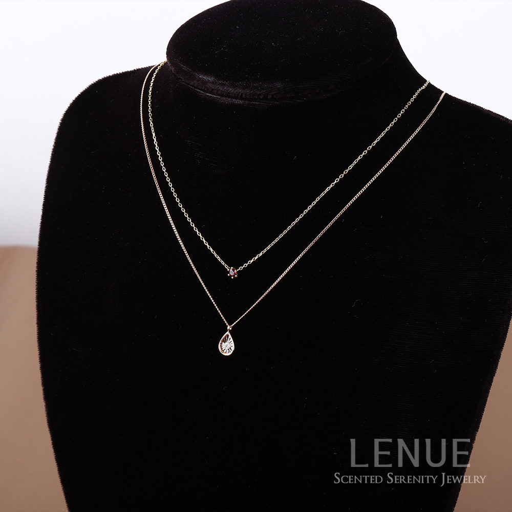 [레뉴] 일루젼 다이아몬드 물방울 롱 목걸이 / 14K 골드 양면 볼록 4링 0.04ct 이미지 7