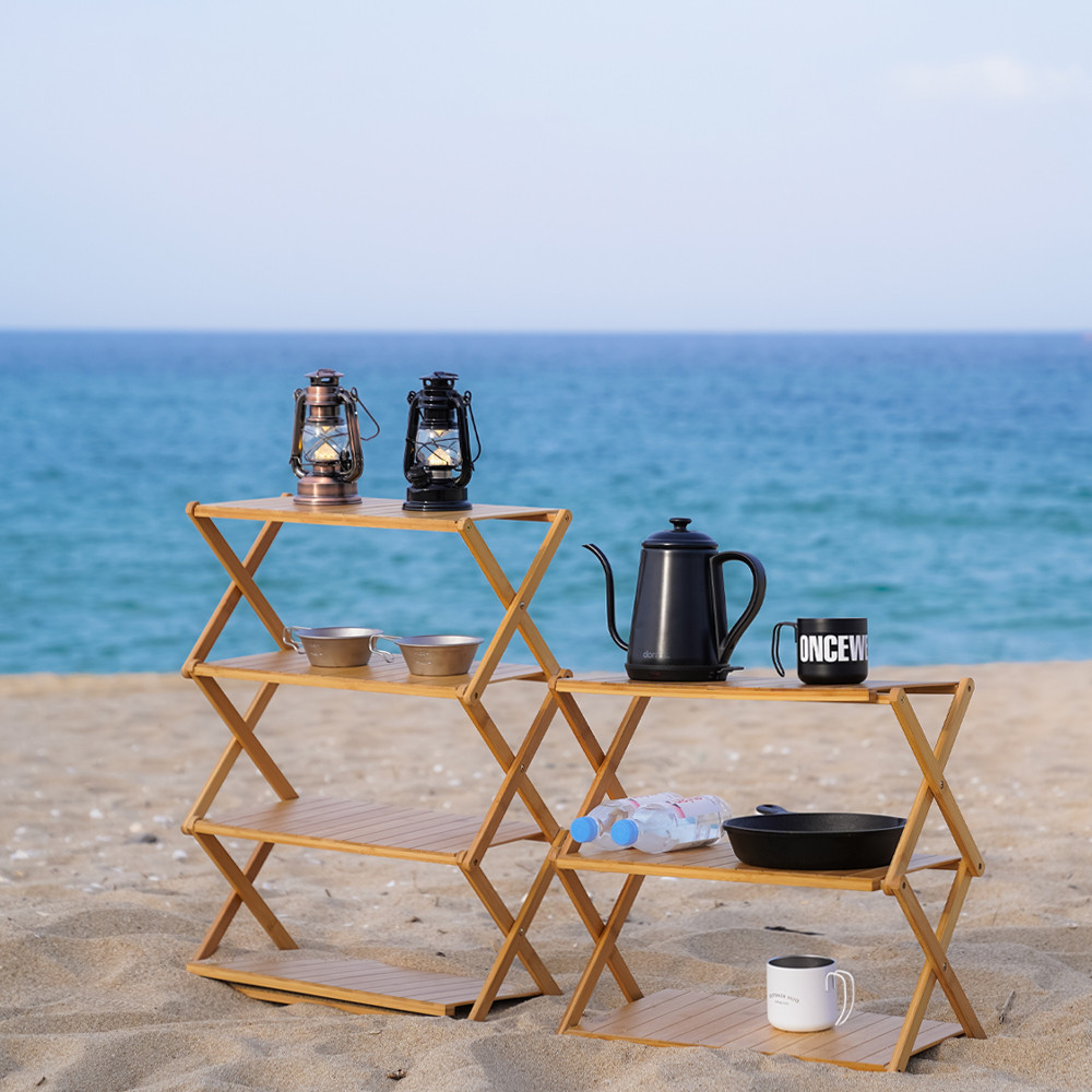 원스위크라이프 캠핑 선반 접이식 우드 쉘프 기본형 3단