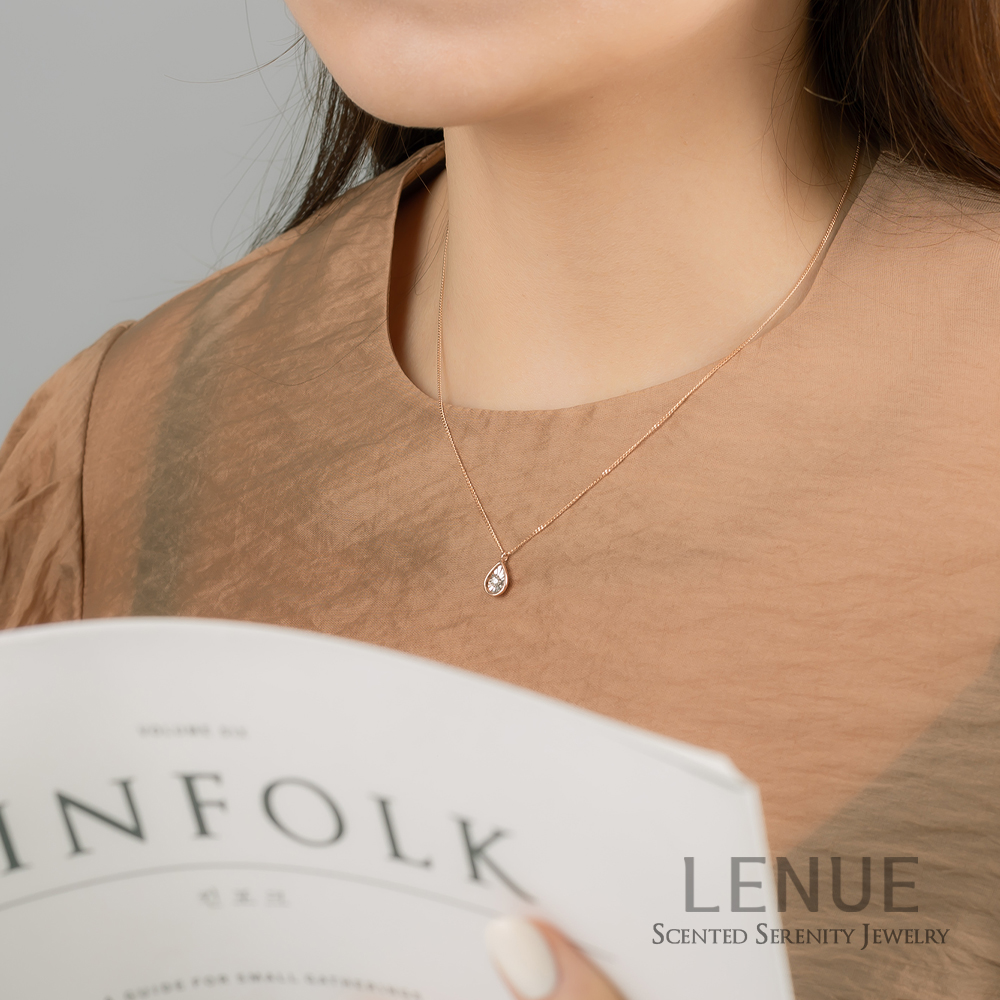 [레뉴] 일루젼 다이아몬드 물방울 롱 목걸이 / 14K 골드 양면 볼록 4링 0.04ct 이미지 8