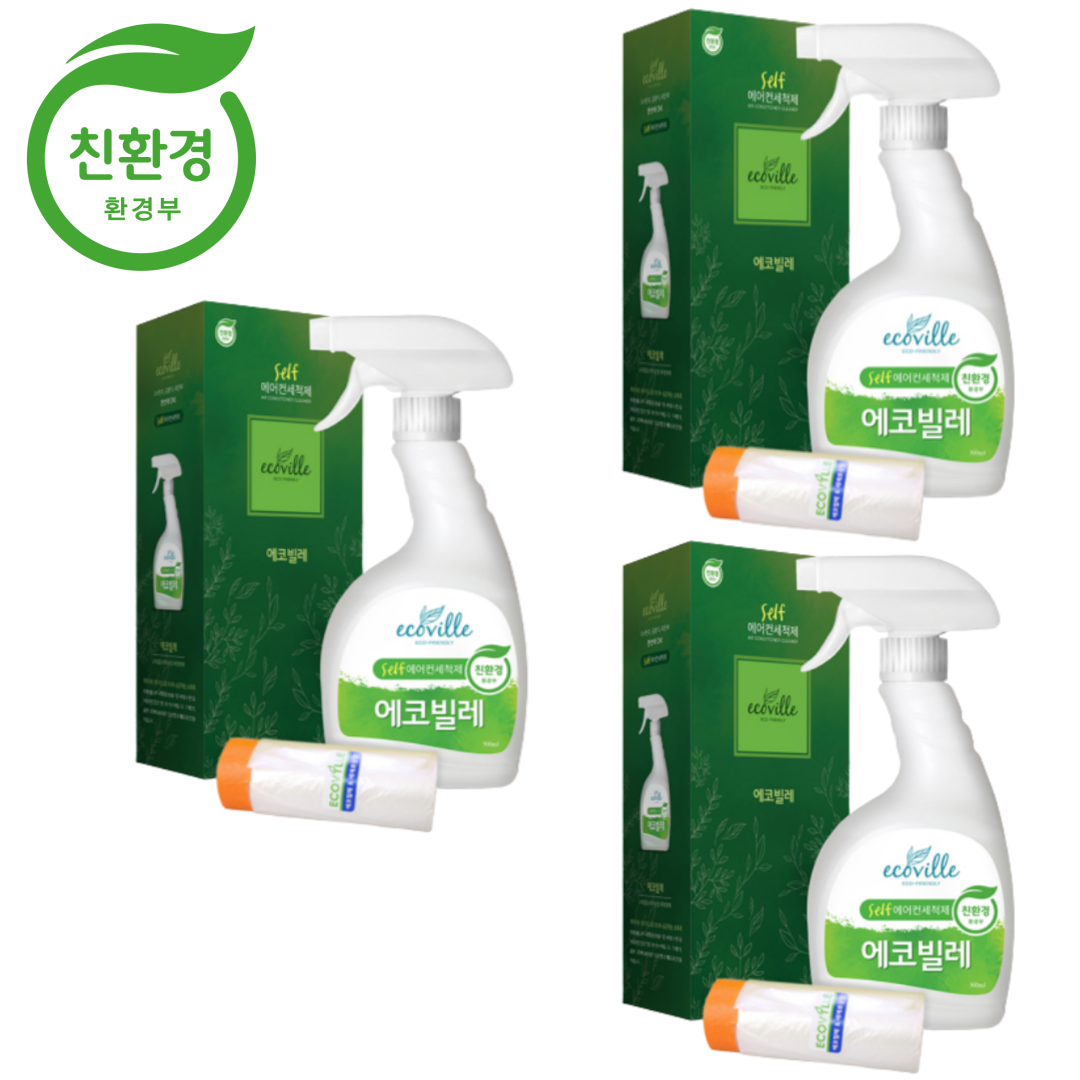 에코빌레 친환경 셀프 에어컨 세척제 500ml 벽걸이 스탠드 천장형 창문형 3개set - 메인 이미지