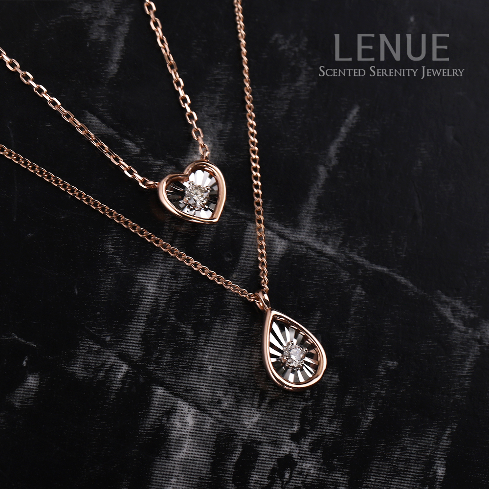 [레뉴] 일루젼 다이아몬드 물방울 롱 목걸이 / 14K 골드 양면 볼록 4링 0.04ct 이미지 6