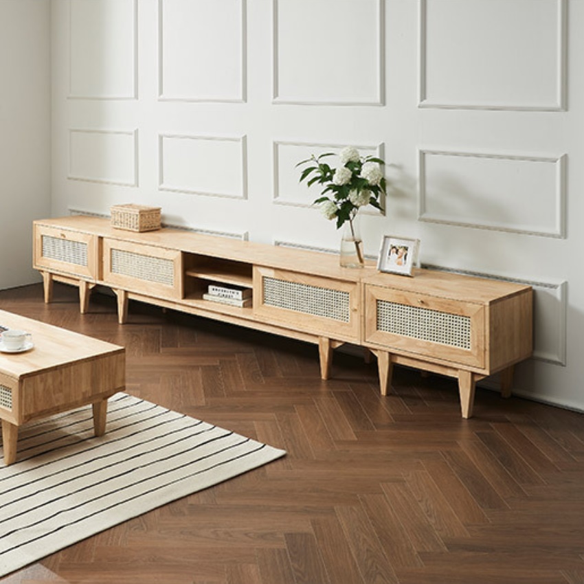 고급 라탄 거실장 라탄티비장 티브다이 앤틱거실장 1800 엔틱 75인치 서랍형 낮은 원목