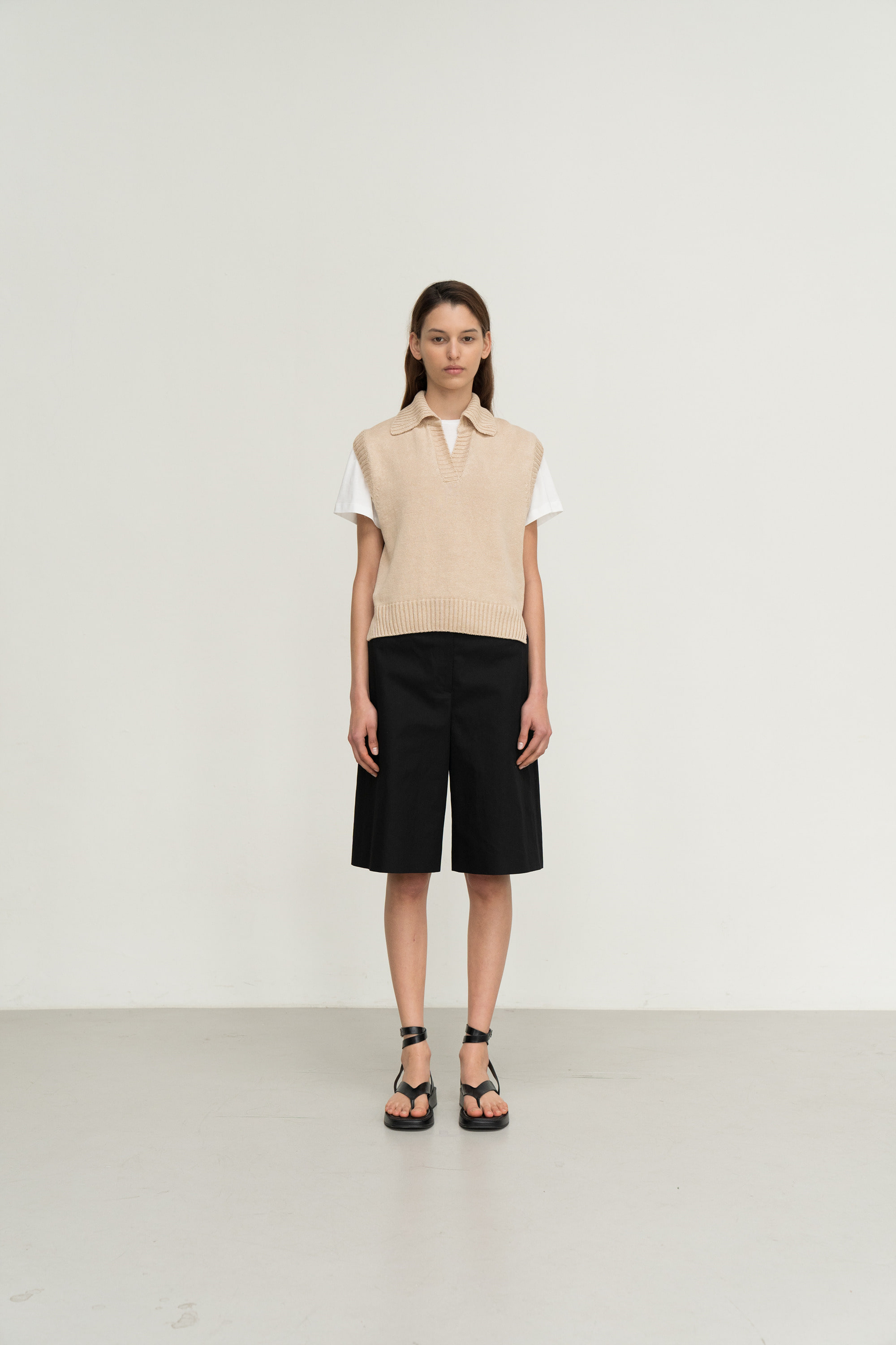 linen collar knit vest (beige) - 상세 이미지 2