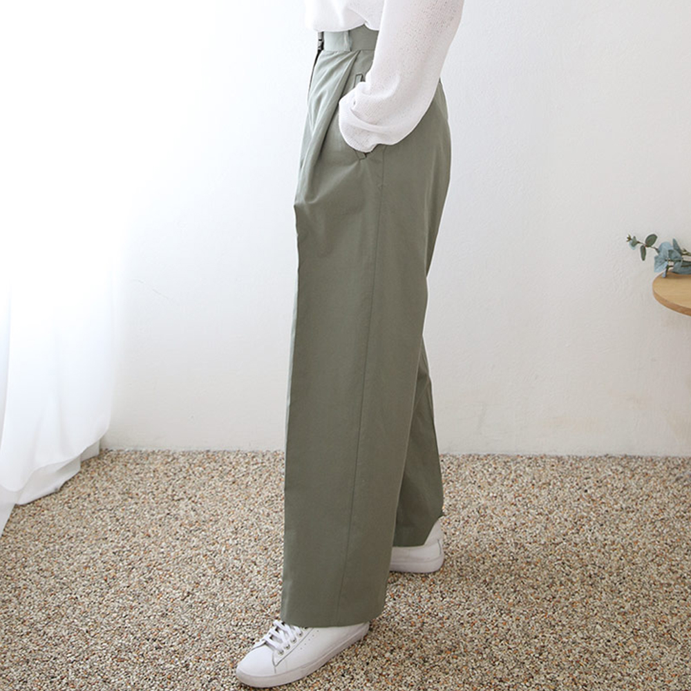 하이웨스트 여성 코튼 배기팬츠 세미 핀턱 와이드팬츠 여자 슬랙스 가을 통바지 카키 핑크바지 - 상세 이미지 5