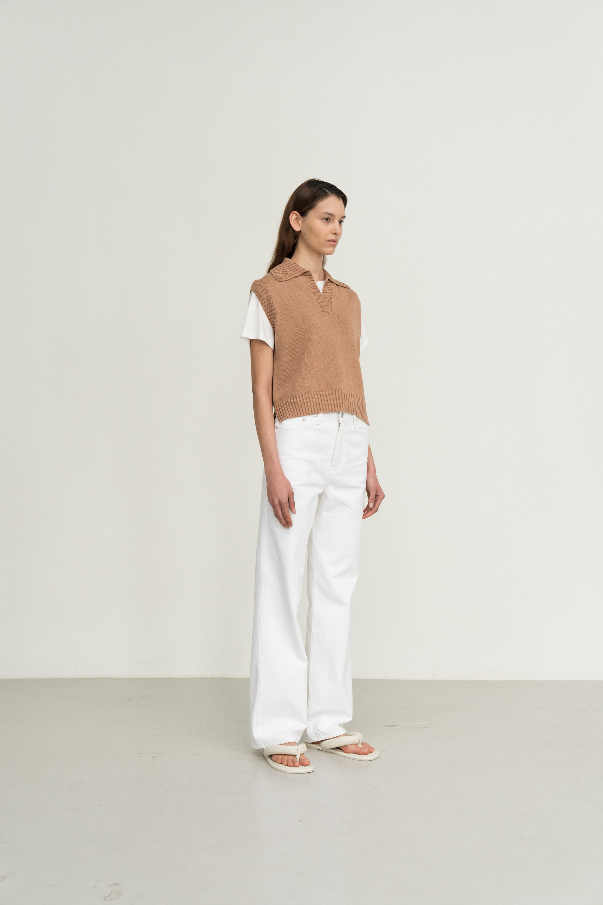 linen collar knit vest (camel) - 상세 이미지 3