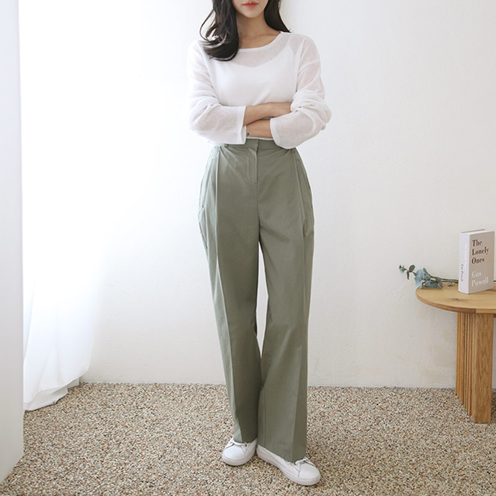 하이웨스트 여성 코튼 배기팬츠 세미 핀턱 와이드팬츠 여자 슬랙스 가을 통바지 카키 핑크바지 - 상세 이미지 2