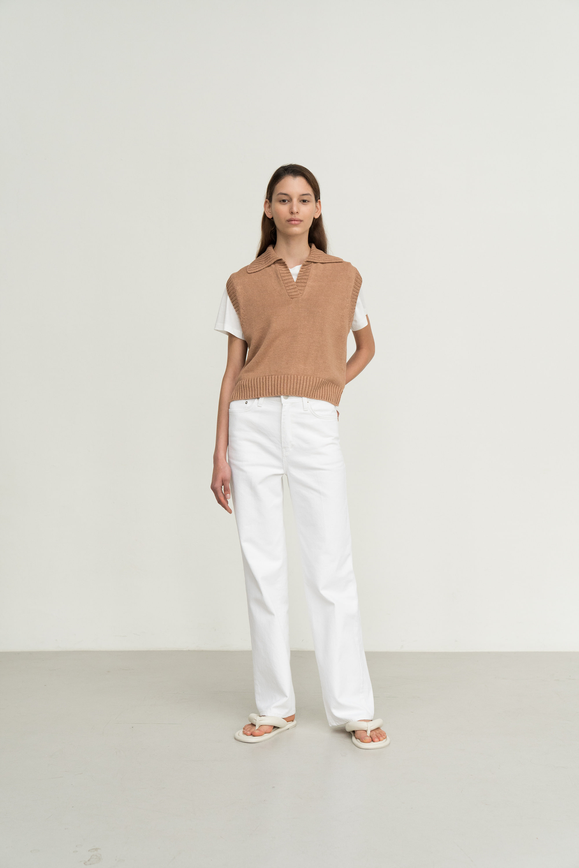 linen collar knit vest (camel) - 상세 이미지 5