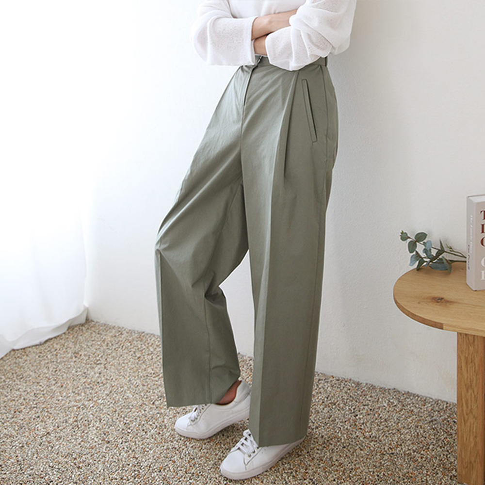 하이웨스트 여성 코튼 배기팬츠 세미 핀턱 와이드팬츠 여자 슬랙스 가을 통바지 카키 핑크바지 - 상세 이미지 3