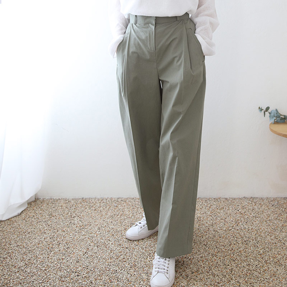 하이웨스트 여성 코튼 배기팬츠 세미 핀턱 와이드팬츠 여자 슬랙스 가을 통바지 카키 핑크바지 - 상세 이미지 4