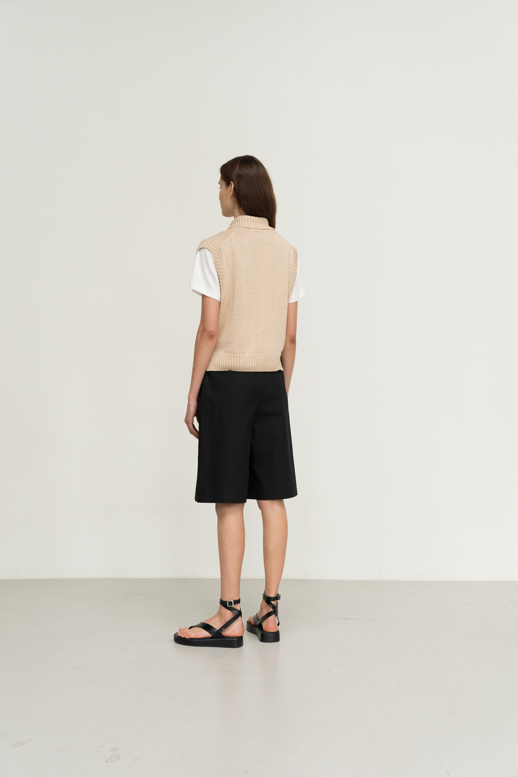 linen collar knit vest (beige) - 상세 이미지 4