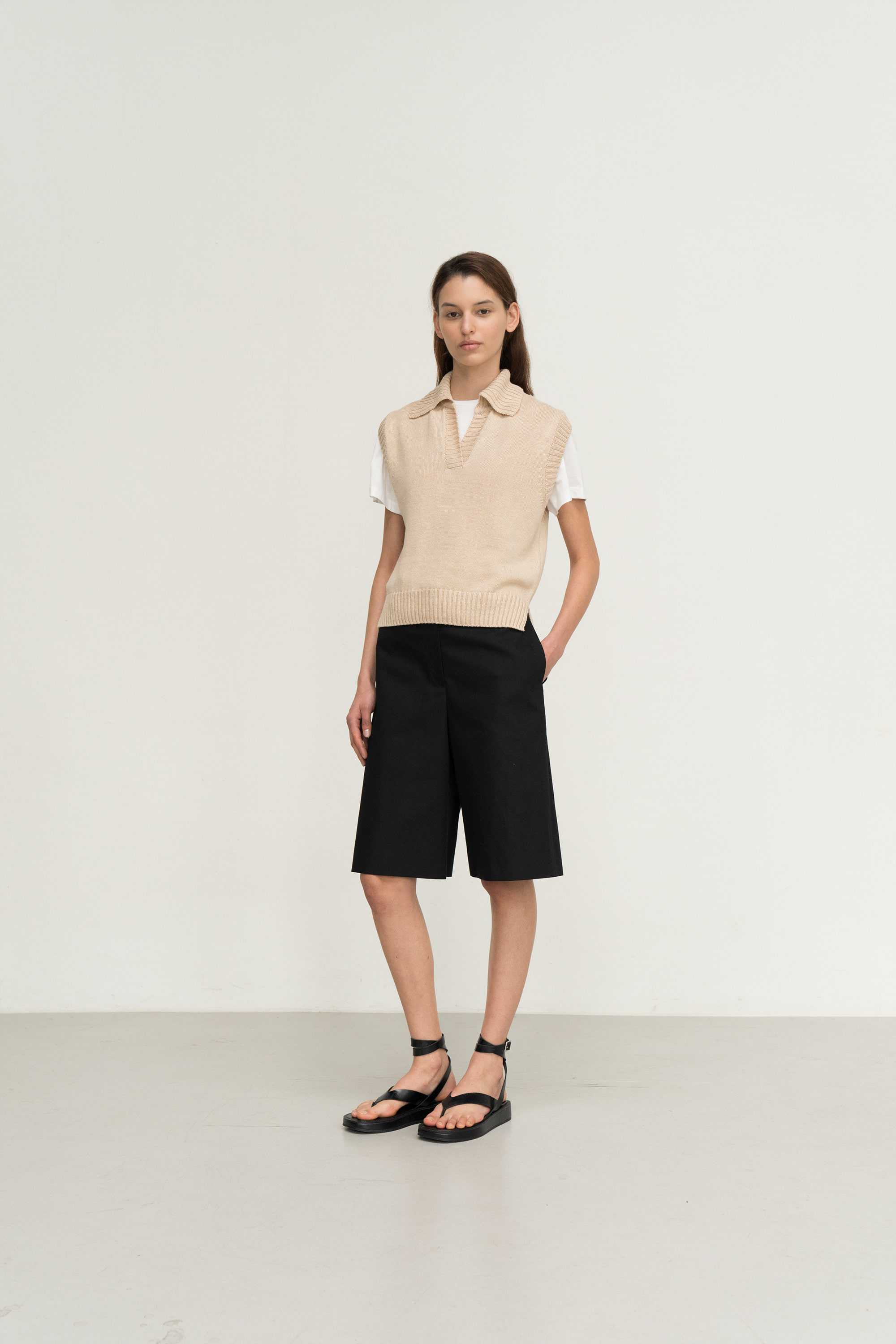 linen collar knit vest (beige) - 상세 이미지 5