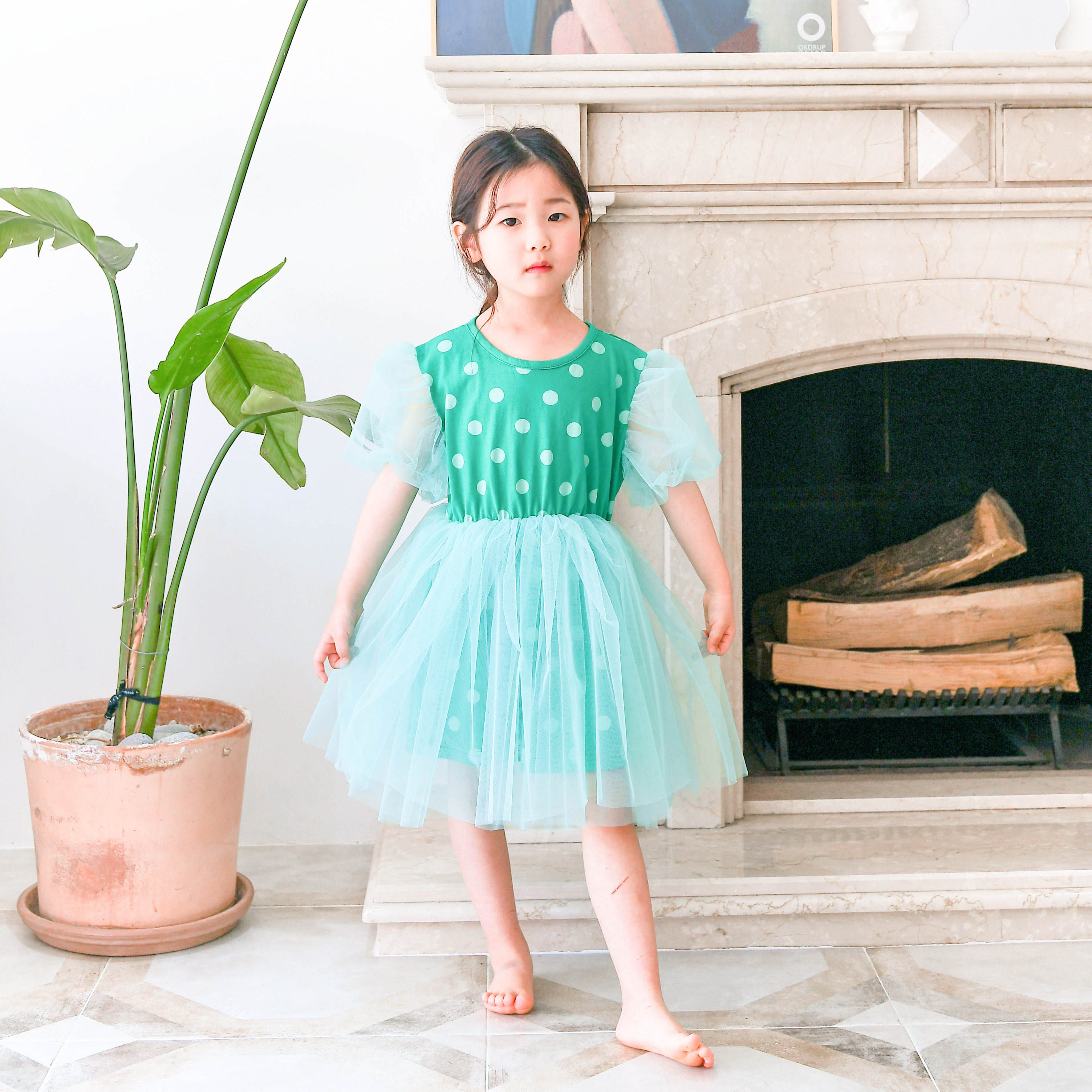 에덴 공주님 도트 튜튜샤 원피스 여아 아동 핑크 그린 망사소매 보통핏