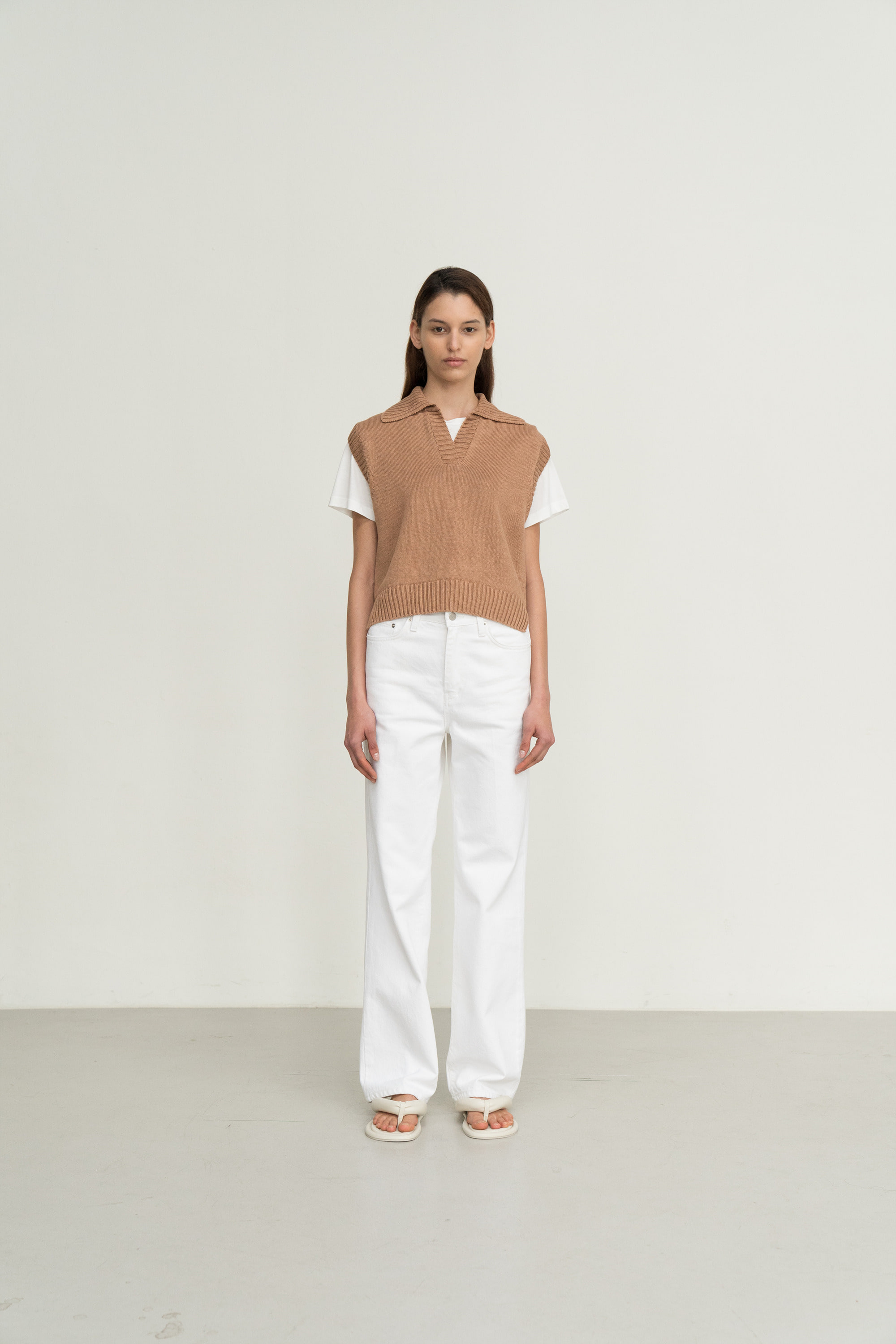 linen collar knit vest (camel) - 상세 이미지 2