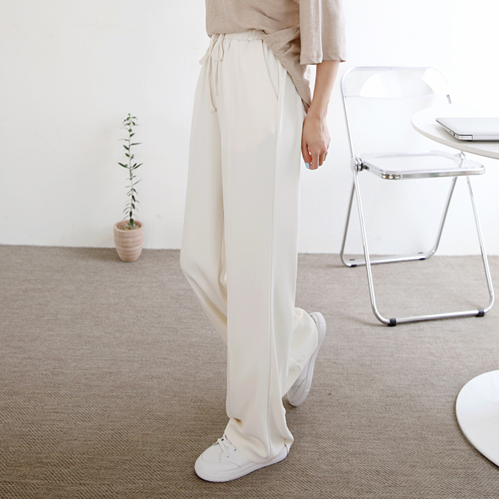 하이웨스트 와이드 밴딩 슬랙스 밴딩 와이드팬츠 여성 통바지 여자 여름바지 고무줄팬츠 - 상세 이미지 5