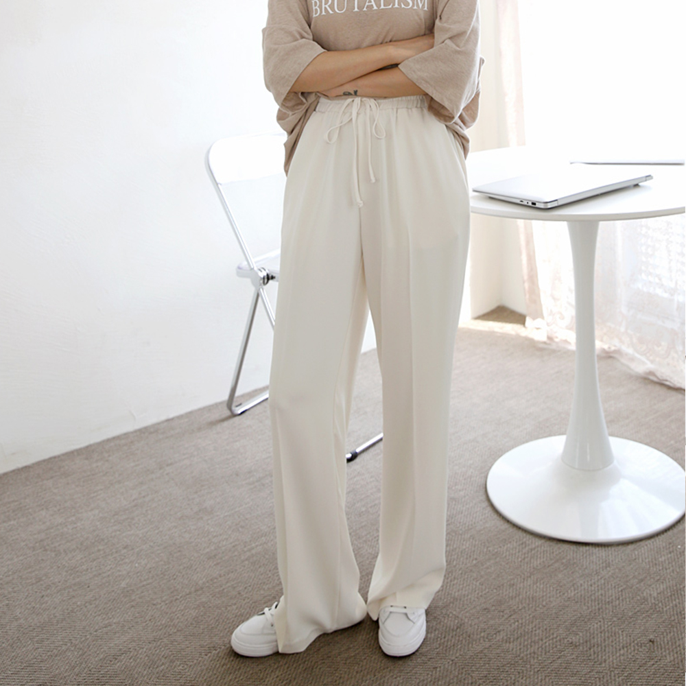 하이웨스트 와이드 밴딩 슬랙스 밴딩 와이드팬츠 여성 통바지 여자 여름바지 고무줄팬츠 - 상세 이미지 4