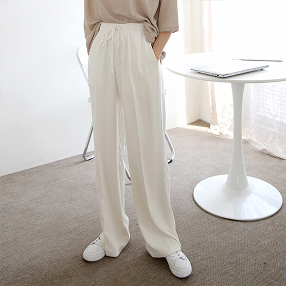 하이웨스트 와이드 밴딩 슬랙스 밴딩 와이드팬츠 여성 통바지 여자 여름바지 고무줄팬츠 - 상세 이미지 3