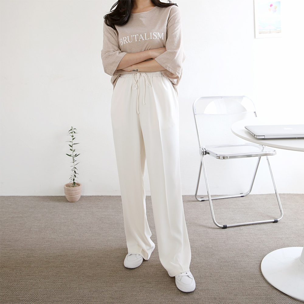 하이웨스트 와이드 밴딩 슬랙스 밴딩 와이드팬츠 여성 통바지 여자 여름바지 고무줄팬츠 이미지 7