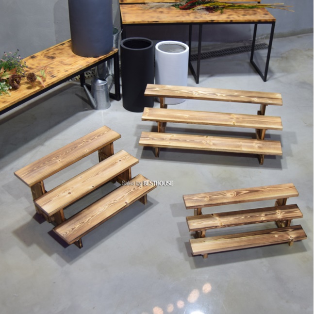 원목 화분테이블 얇은테이블 화분탁자 창가 선반 벽 소파사이드 우드 3단 계단 합판 화초