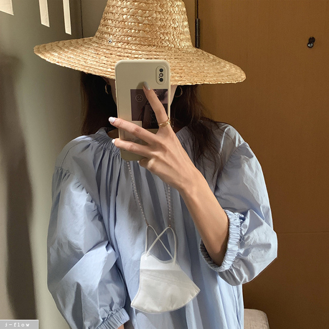 피넛 오버핏 코튼 밴딩 롱원피스 3color 제이플로우 여름 가을 루즈핏 오프숄더 벌룬 - 상세 이미지 5