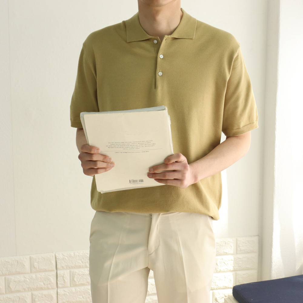 아이스 쿨 루즈핏 핸드메이드 린넨 단추 반오픈 헨리넥 머슬핏 pk카라7부반팔니트티셔츠 - 상세 이미지 5