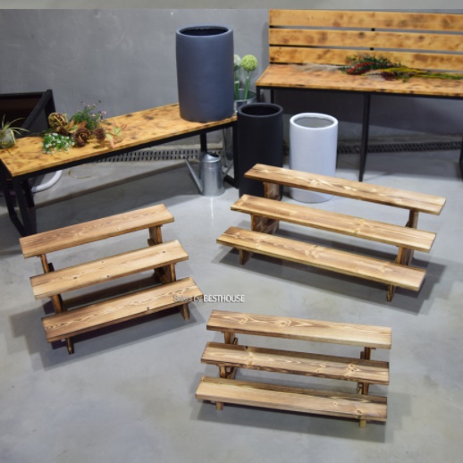 원목 화분테이블 얇은테이블 화분탁자 창가 선반 벽 소파사이드 우드 3단 계단 합판 화초