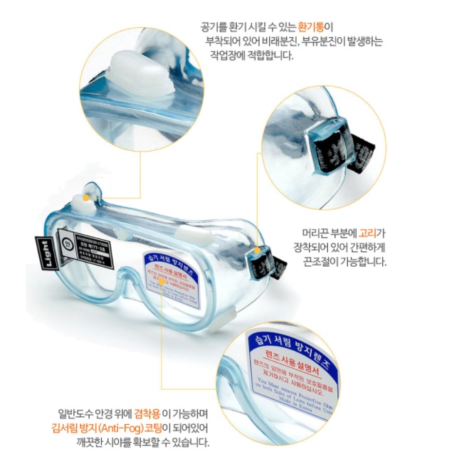 김서림방지 코팅 코로나 안경 투명 고글 방역 안경 페이스쉴드 눈보호 안경 비말차단 산업용 - 상세 이미지 2